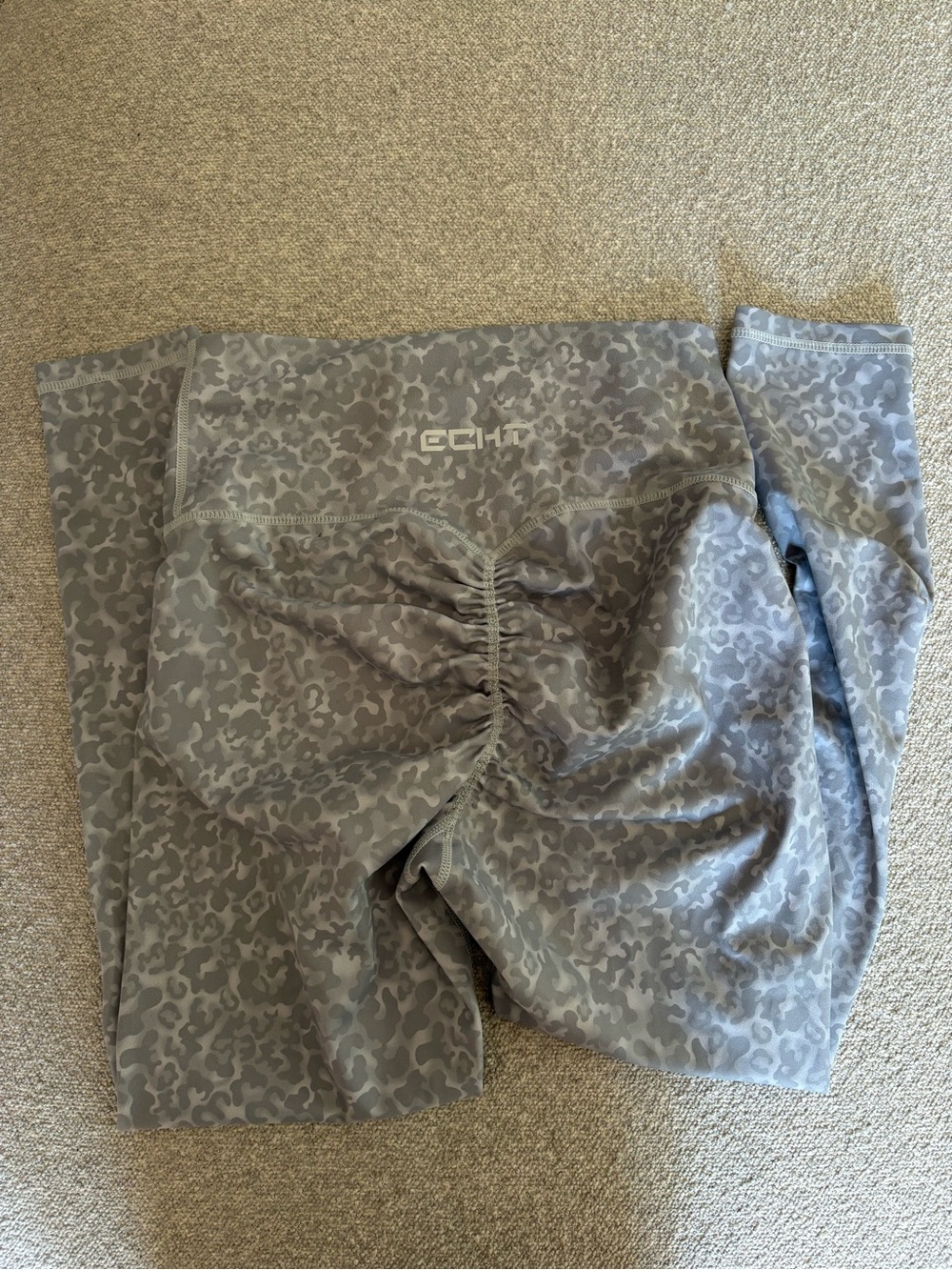 ECHT Gray Ruched-Back Leopard Print Leggings